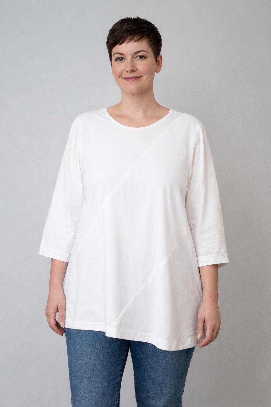 J.Jill Asymmetrical Hem Tunic White Shirt Collection Size Large Cotton Blend Top